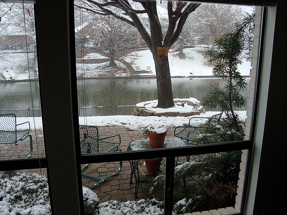 Patio overlooks scenic lake