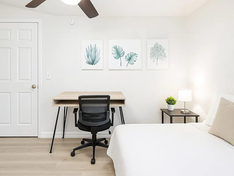 Clean private bedroom with a cozy setup for rest and routine