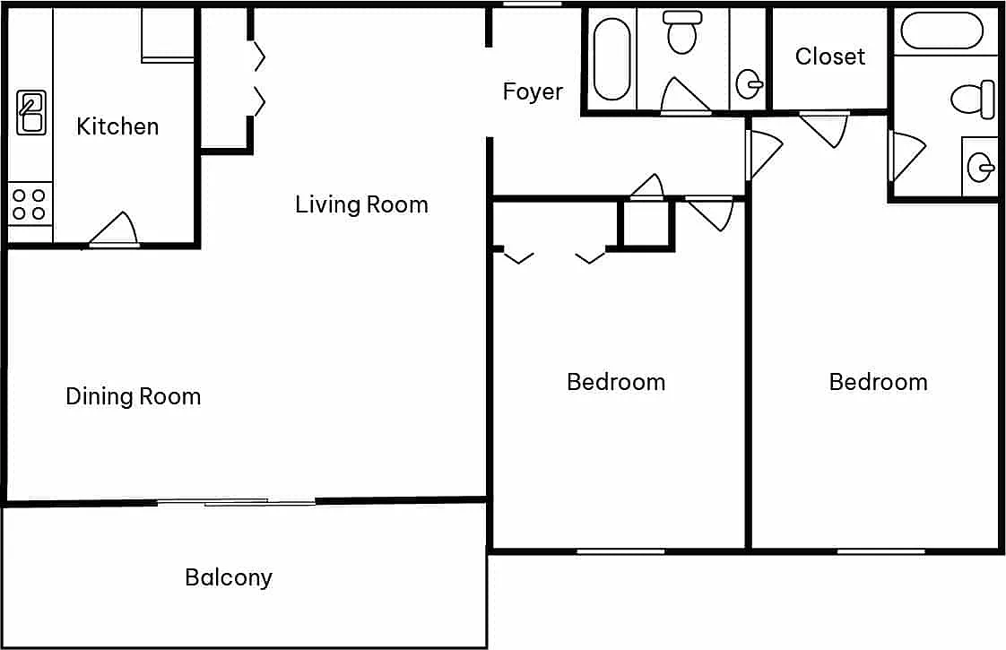 Floor plan 2 Bed 2 Bath Int A 1260