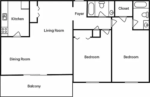 Floor plan 2 Bed 2 Bath Int A 1260