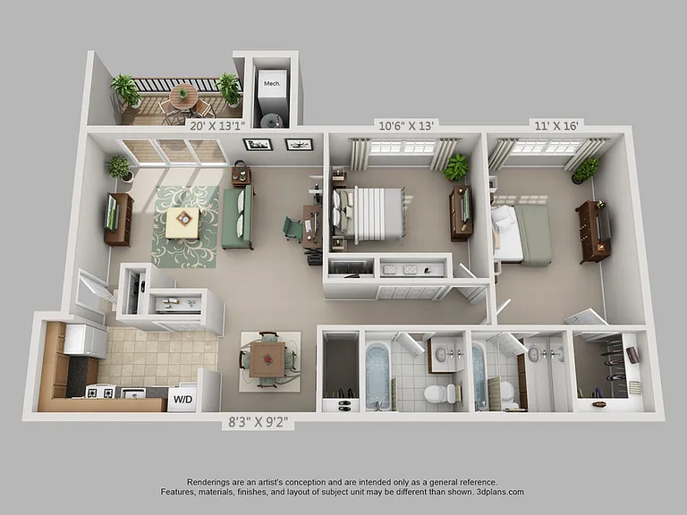 B2 - 2 BEDROOM, 2 BATH - 975 SF B2 - 2 BEDROOM, 2 BATH - 975 SF
