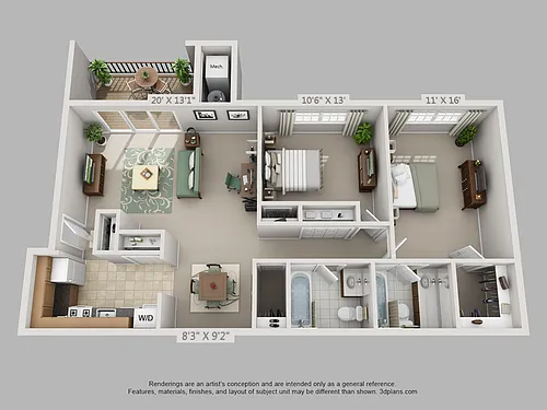 Floor plan 2-Bedroom 2-Bathroom