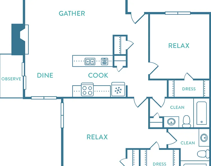 2 Bed 2 Bath B Floorplan Diagram