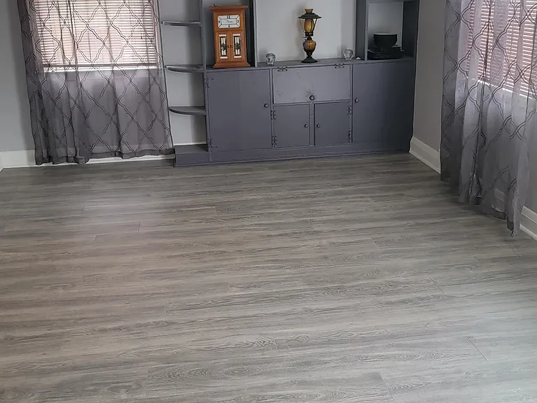 living room with book case