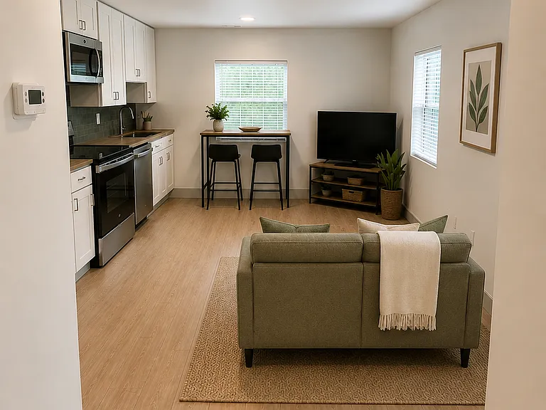 Staged living and kitchen