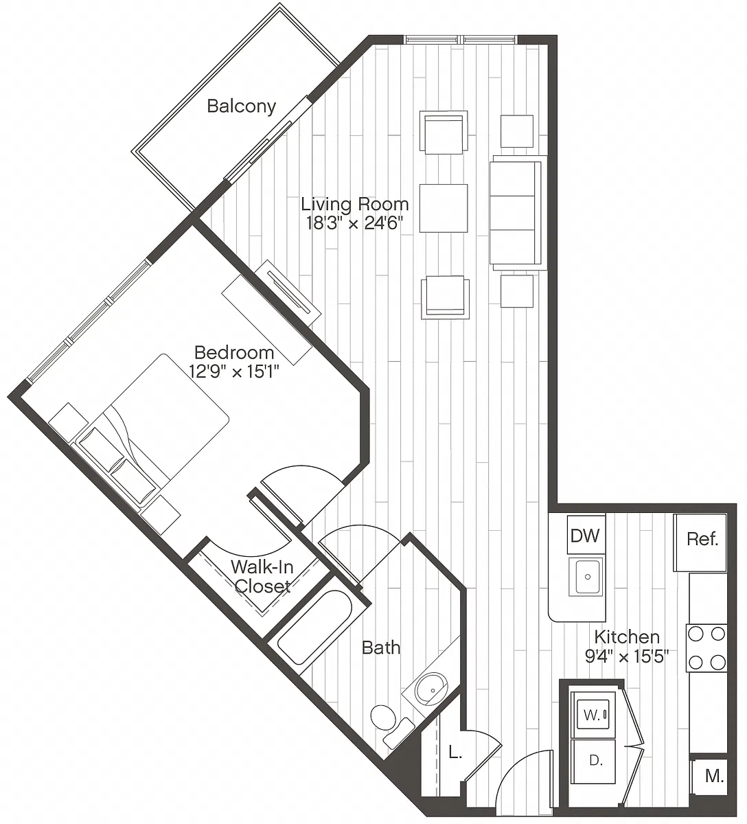 Floor plan 1 Bed/1 Bath-A6