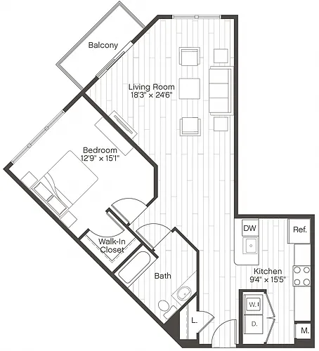 Floor plan 1 Bed/1 Bath-A6
