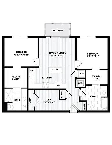 Floor plan 2 Bed/2 Bath Den-BD2