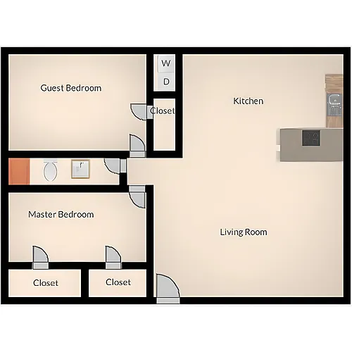Floor plan 2 Bed 1 Bath
