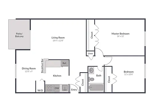 Floor plan 2 Bedroom 1 Bath