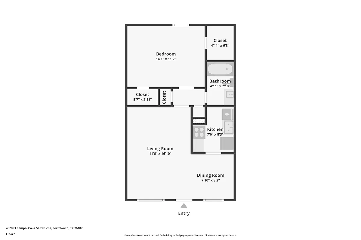 Floor plan 1-bedroom downstairs unit