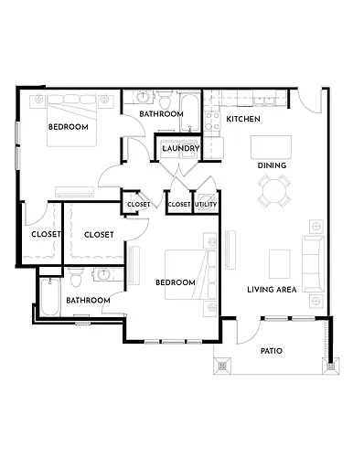 Floor plan 2BR 2BA (1162 SF)