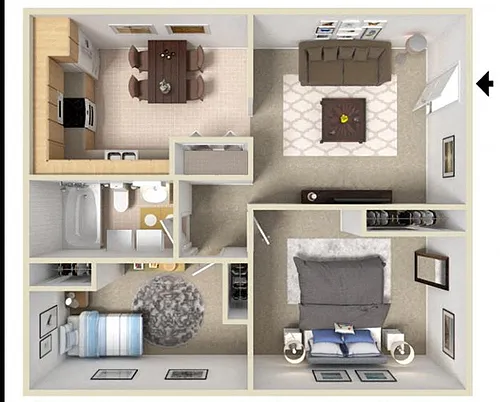 Floor plan 2 Beds, 1 Bath