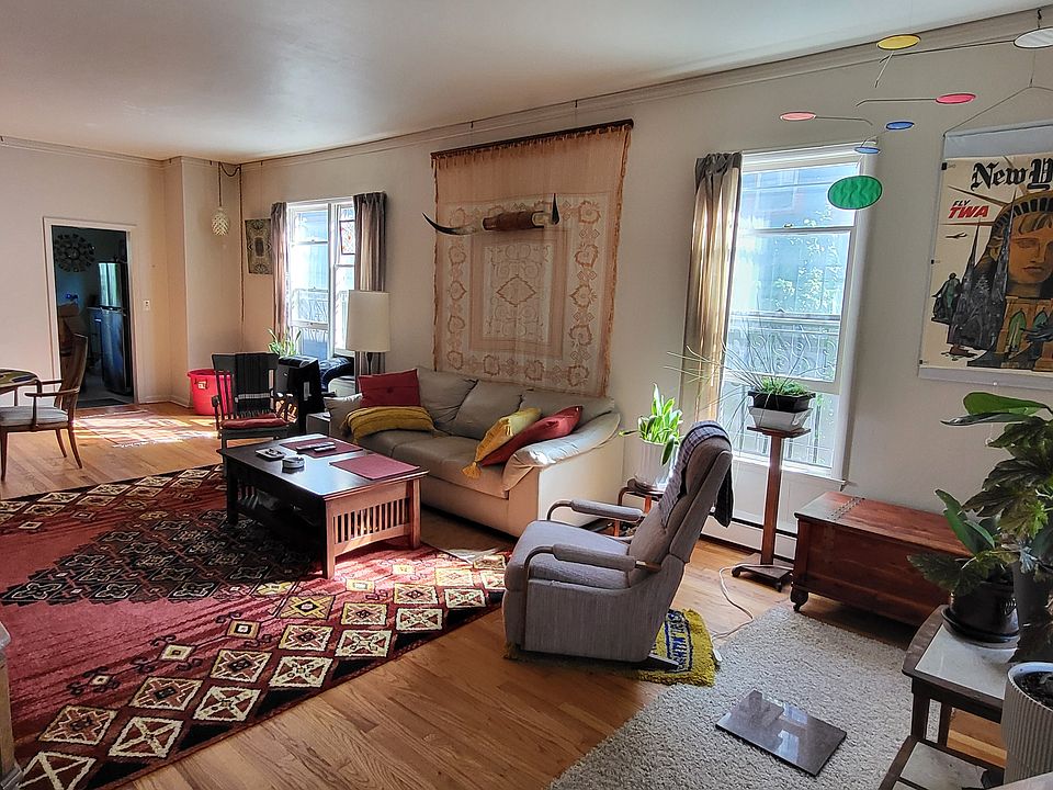 View into living/dining space from the front door