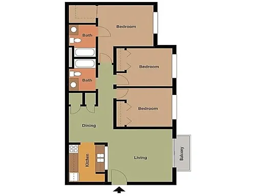 Floor plan Three Bedroom Two Bathroom 60%