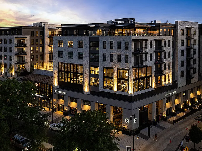 Corner angle of Sugar Alley glowing at dusk