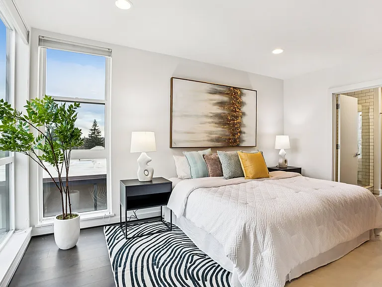 Large master bedroom with built-in closet.