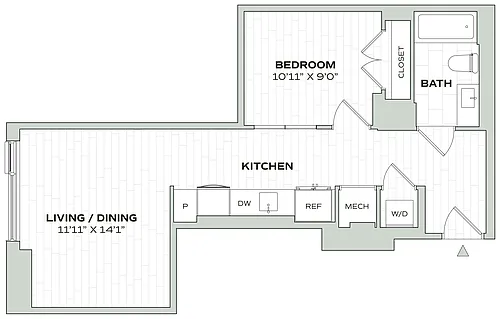 Floor plan 1 Bed/1 Bath Jr - Alula - A14