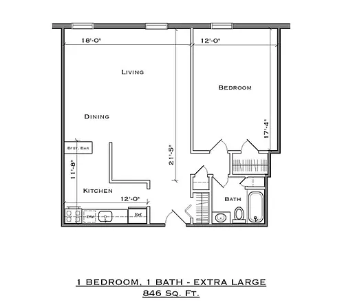 Floor plan 1 Bed x 1 Bath - Large