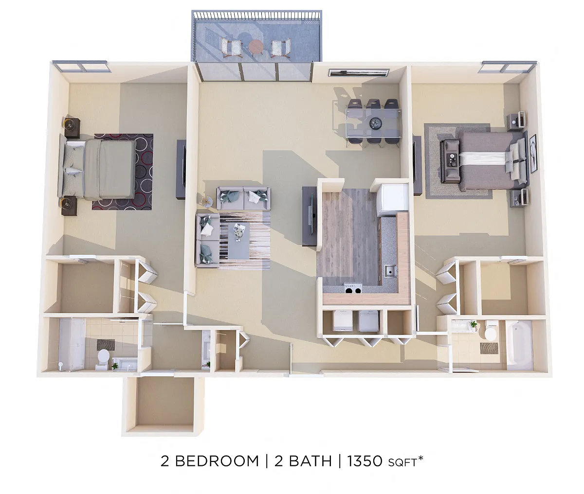 Floor plan Two Bedroom 2 Bath - 1,350 sqft