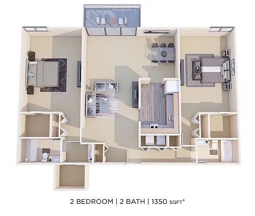 Floor plan Two Bedroom 2 Bath - 1,350 sqft