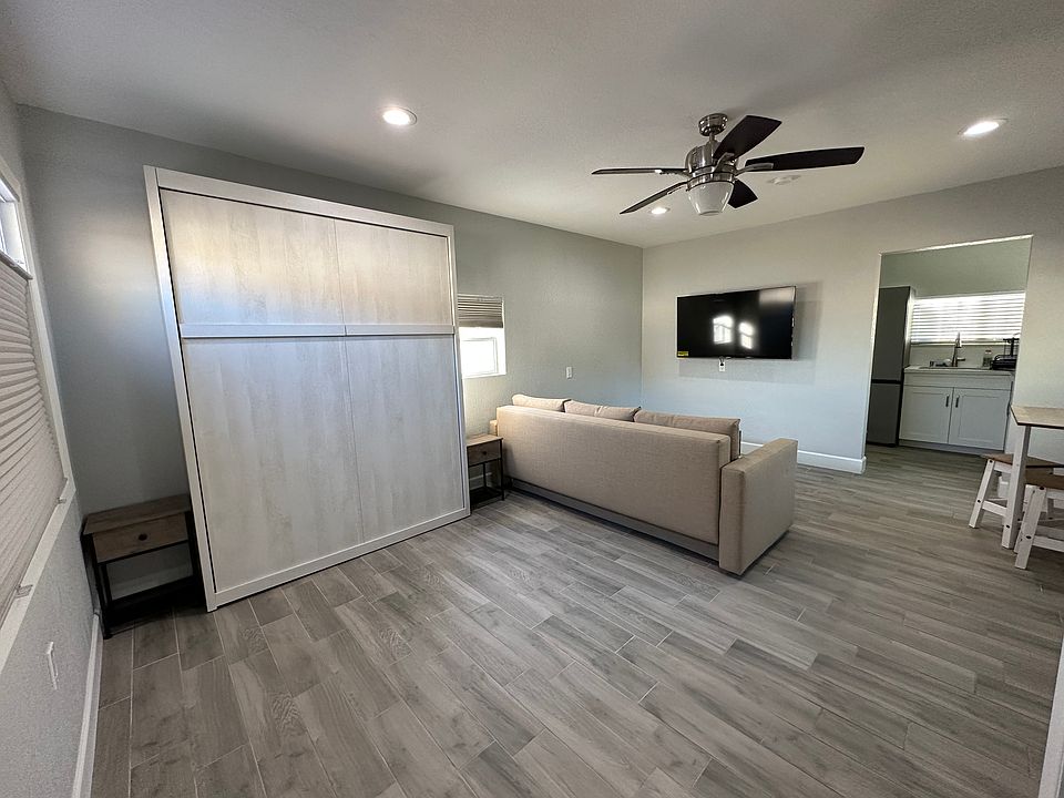 Murphy bed and TV will stay. Everything else will be unfurnished.
