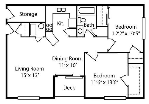 Floor plan 2 Bedroom, 1 Bath Style A