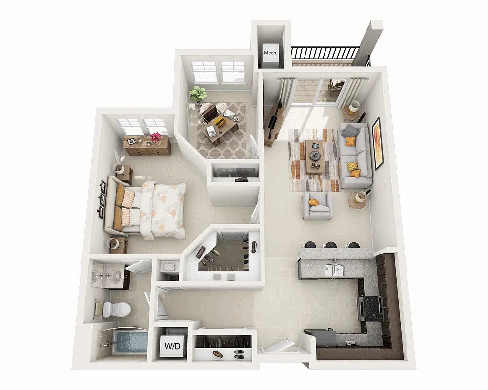 Floor plan One Bedroom A1FD2
