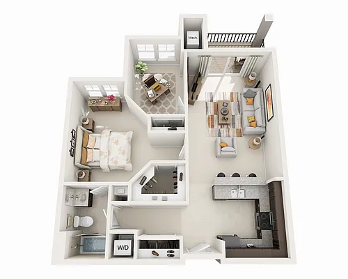 Floor plan One Bedroom A1FD2