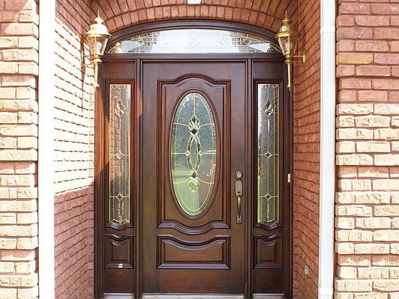 Mahogany Front Door with Sidelights and Transom