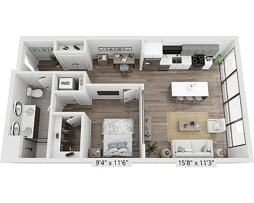 Floor plan One Bedroom A1U.2