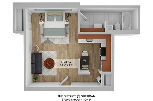 Floor plan Studio One Bath 04