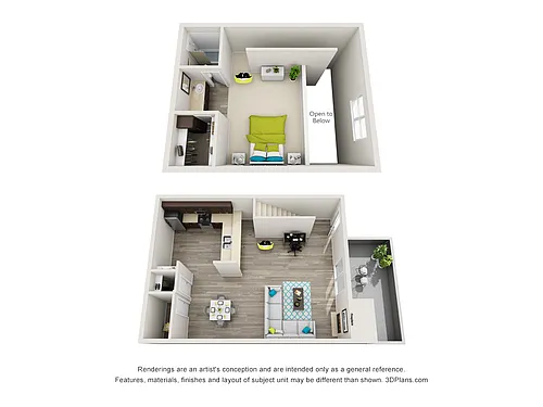 Floor plan Oak (1BD/1BA)