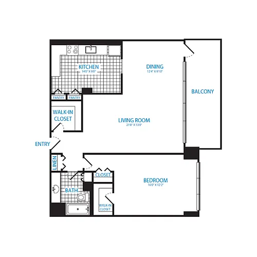 Floor plan 1 Bedroom, 1 Bath 949 SF A10