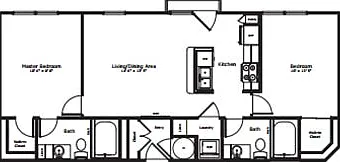 Eva floor plan West Lafayette, 2 bedroom 2 bath apartment, split bedroom apartment layout, The Ivy apartments, Juliet balcony apartment, West Lafayette apartments near Purdue, roommate-friendly floor plan Eva floor plan West Lafayette, 2 bedroom 2 bath ap