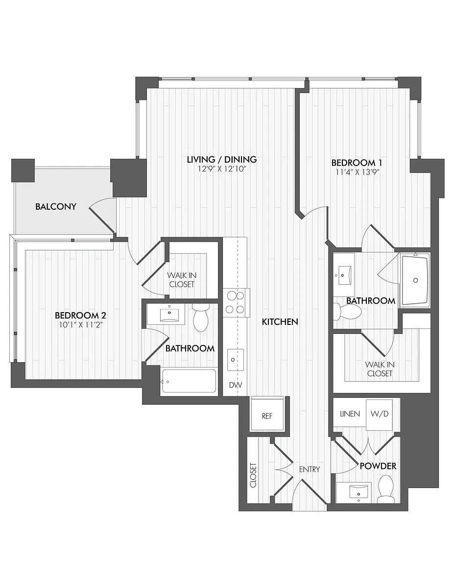 Floor plan 2 Bed/2.5 Bath-B1