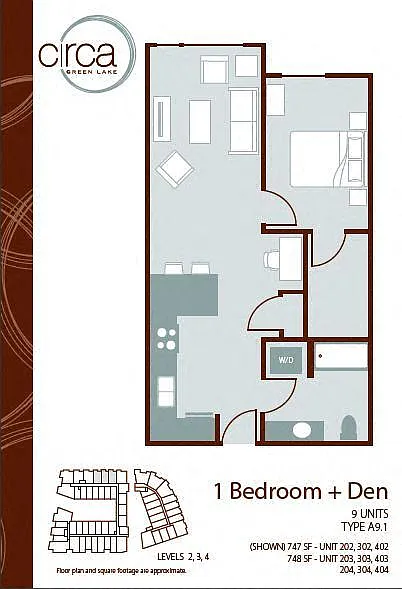 Floor plan 1 Bed 1 Bath + Den - A9.1
