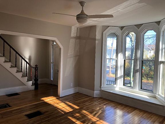 Family room with huge bay window.