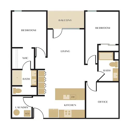 Floor plan C1 (2 BD/2BA)