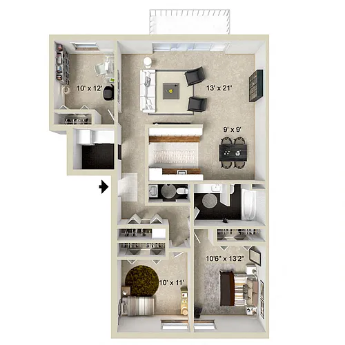 Floor plan 3 Bedroom, 1.5 Bathroom