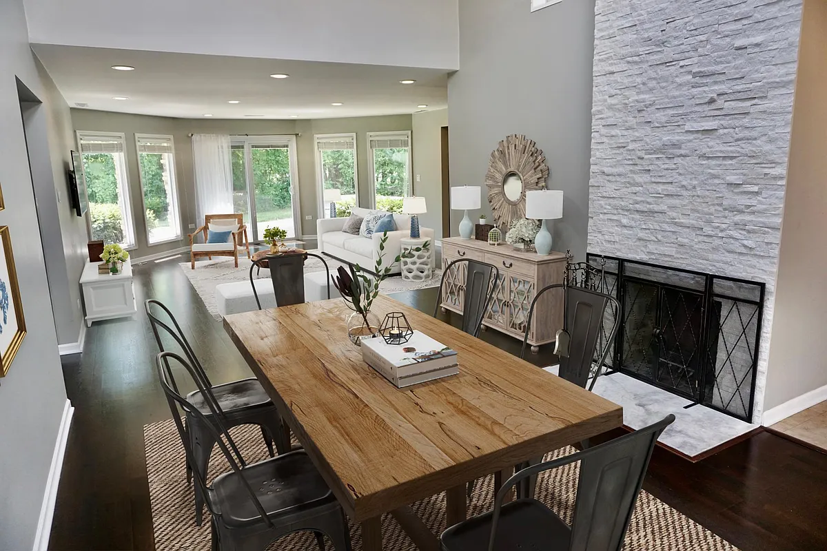 Dining room at the front of the house; photo taken facing the living room and back patio. - 1237 Linden Ln