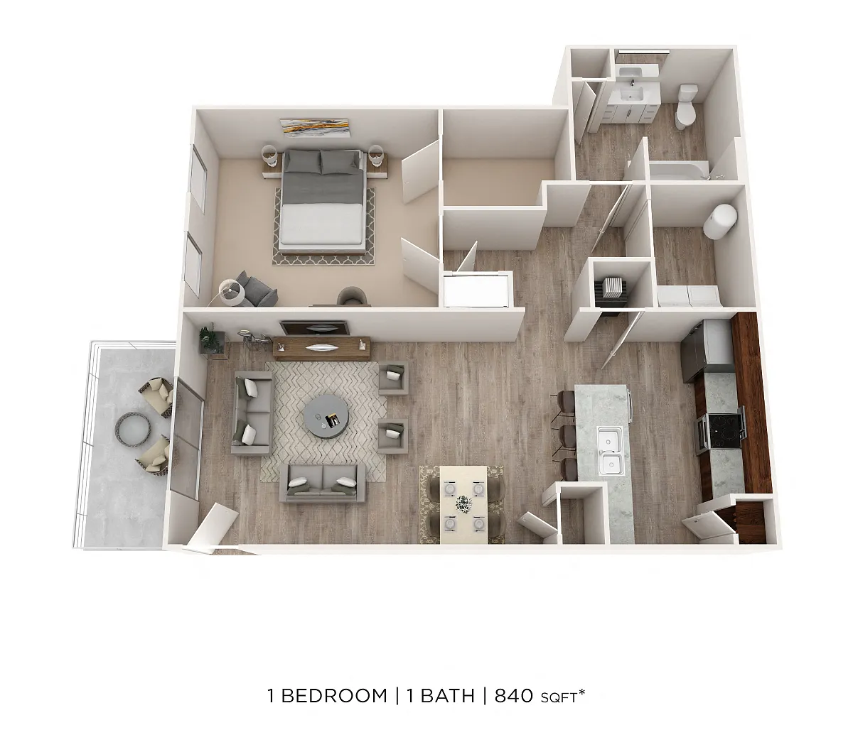 Floor plan One Bedroom- 840 sqft