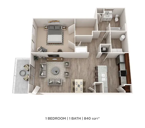 Floor plan One Bedroom- 840 sqft