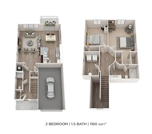 Floor plan Two Bedroom 1.5 Bath Townhome- 1,156-1,160 sqft
