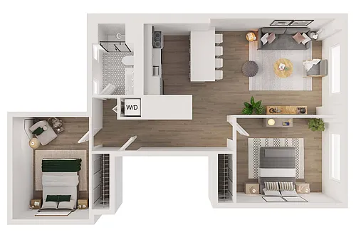 Floor plan 2 BR. Park/Lake View