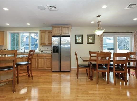 View of renovated kitchen with eating area