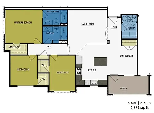 Floor plan 3 Bed 2 Bath | 1371 sqft