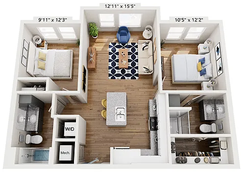 Floor plan B1 - Two Bedroom - 50 Percent AMI
