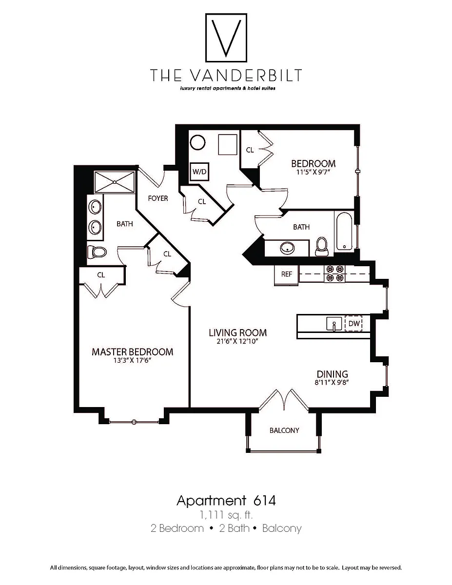 Floor plan 2 Bed - 2 Bath - Balcony