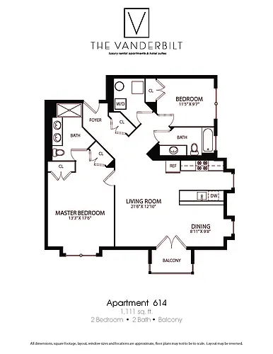 Floor plan 2 Bed - 2 Bath - Balcony